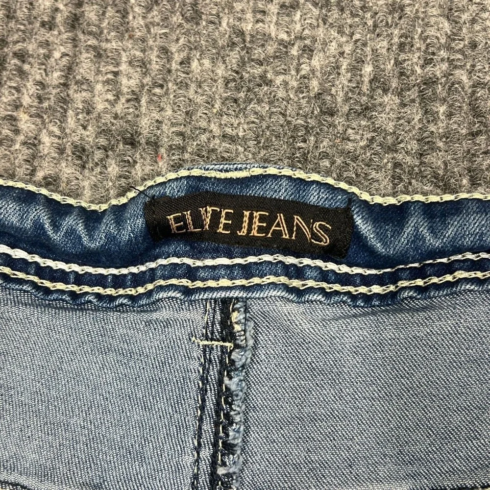 Elite Bootcut Denim Jeans Womens 19/20 Blue Distressed Stretch‎ Pant Embroidered